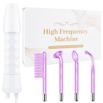 High Frequency Facial Wand -  4 in 1 Violet Portable Handheld | High Frequency Facial Machine - at Home Face Skin Wand Device with 4 Pcs Purple Glass Tubes