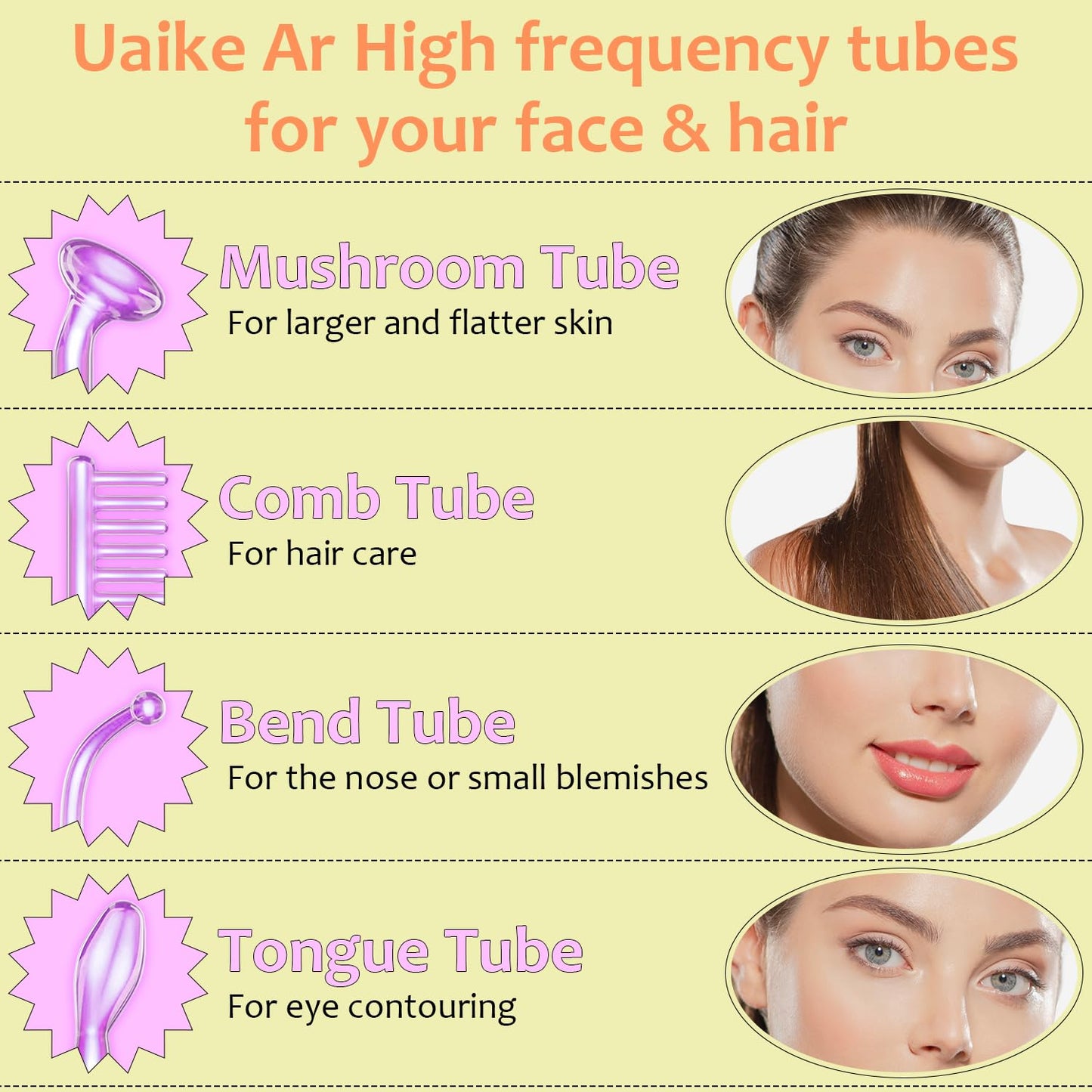 High Frequency Facial Wand -  4 in 1 Violet Portable Handheld | High Frequency Facial Machine - at Home Face Skin Wand Device with 4 Pcs Purple Glass Tubes
