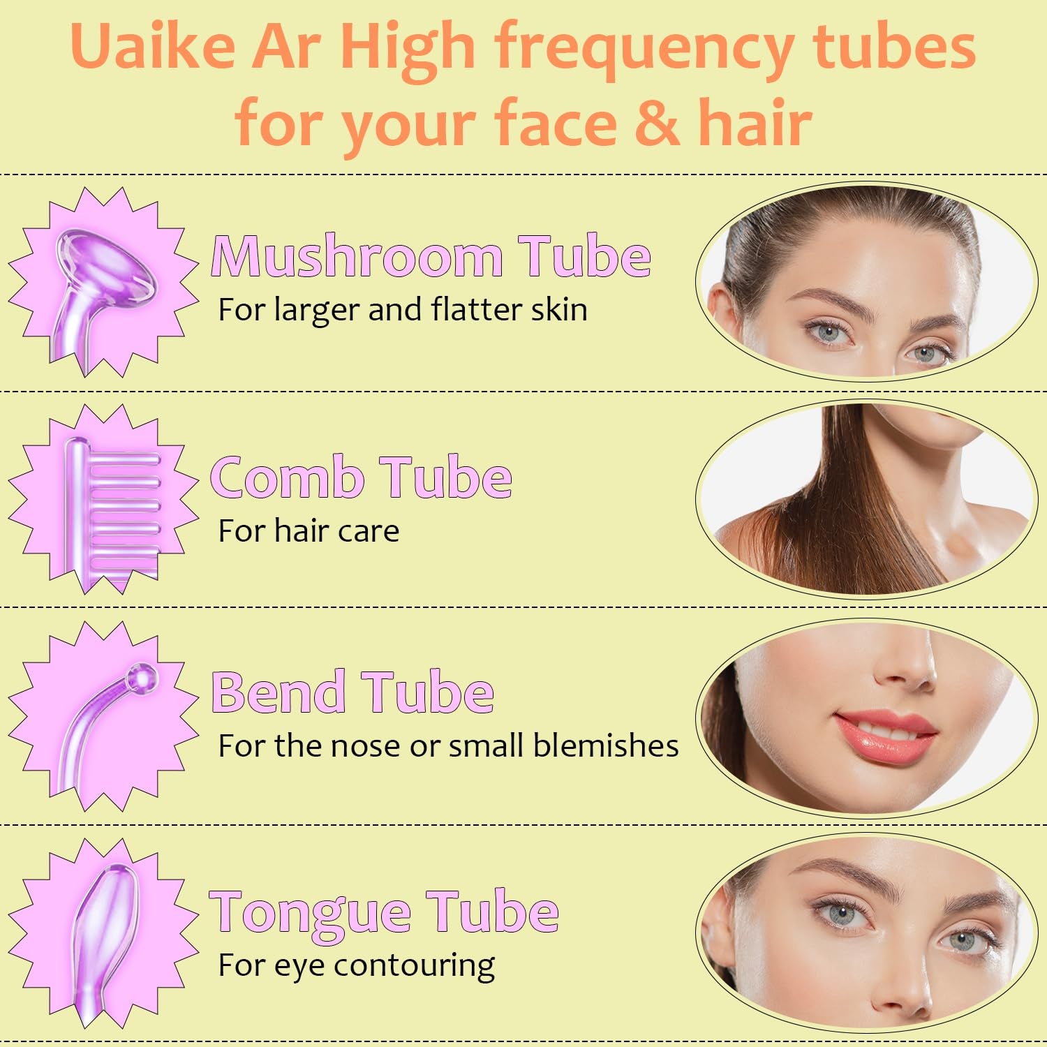High Frequency Facial Wand -  4 in 1 Violet Portable Handheld | High Frequency Facial Machine - at Home Face Skin Wand Device with 4 Pcs Purple Glass Tubes