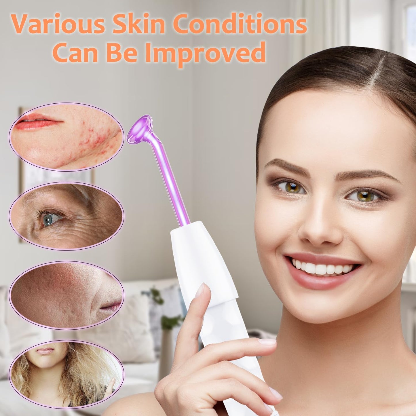High Frequency Facial Wand -  4 in 1 Violet Portable Handheld | High Frequency Facial Machine - at Home Face Skin Wand Device with 4 Pcs Purple Glass Tubes
