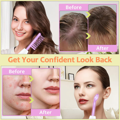 High Frequency Facial Wand -  4 in 1 Violet Portable Handheld | High Frequency Facial Machine - at Home Face Skin Wand Device with 4 Pcs Purple Glass Tubes